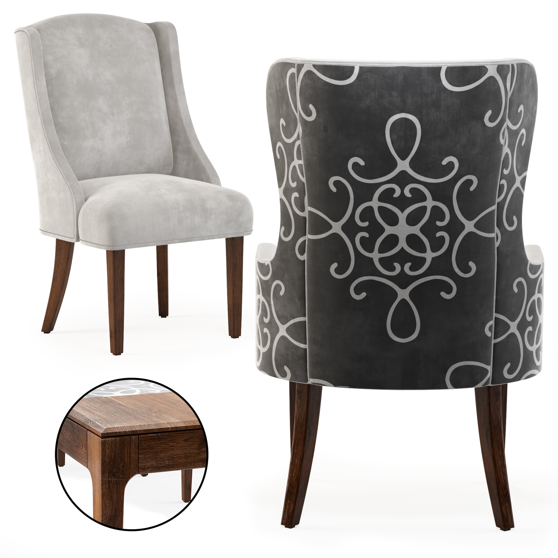 Dove grey velvet online dining chairs