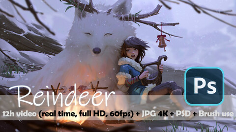 REINDEER - full video 12h15m (real time, full HD 60fps) - 4k jpeg - PSD - Brushes