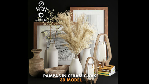 3dasset pampas in  white ceramic vase
