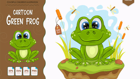Cartoon green frog.