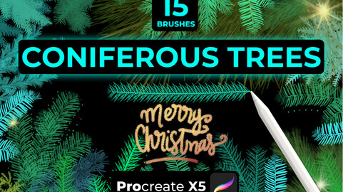 CONIFEROUS BRANCHES PROCREATE X5, Branches, spruce branches, tree branches, bush, plant, nature. Procreate Brushes, Procreate Brush Set, Procreate Lettering, Procreate Brushes, Procreate Brush Brushes For Procreate