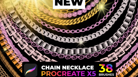38! Chain, Necklace for PROCREATE X5, Jewelry, beads, bracelets, bijouterie, accessories, portrait, character character, painting,  fashion illustration, accessory design, Procreate Brushes, Procreate Brush Set, Procreate Lettering, Procreate Brushes