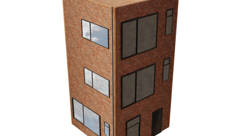 Brick Apartment building 3 storeys Low-poly 3D model