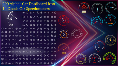 200 Alphas Icon Car DashBoard - 14 Decals PNG Car Speedometers