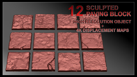 12 Paving Stone - Sculpted high resolution + displacement maps