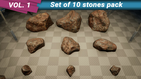 VOL. 1 - Set of 10 stones pack | Low-Poly | PBR | UE4  (4096/2048/1024)