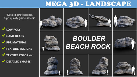 Low poly Gray Boulder Beach Rock Collection 210106