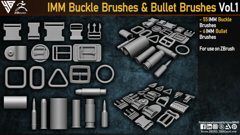 IMM Buckle Brushes and Bullet Brushes for ZBrush.  Vol 1