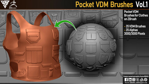 Pocket VDM Brushes for ZBrush (For Clothes). Vol 1