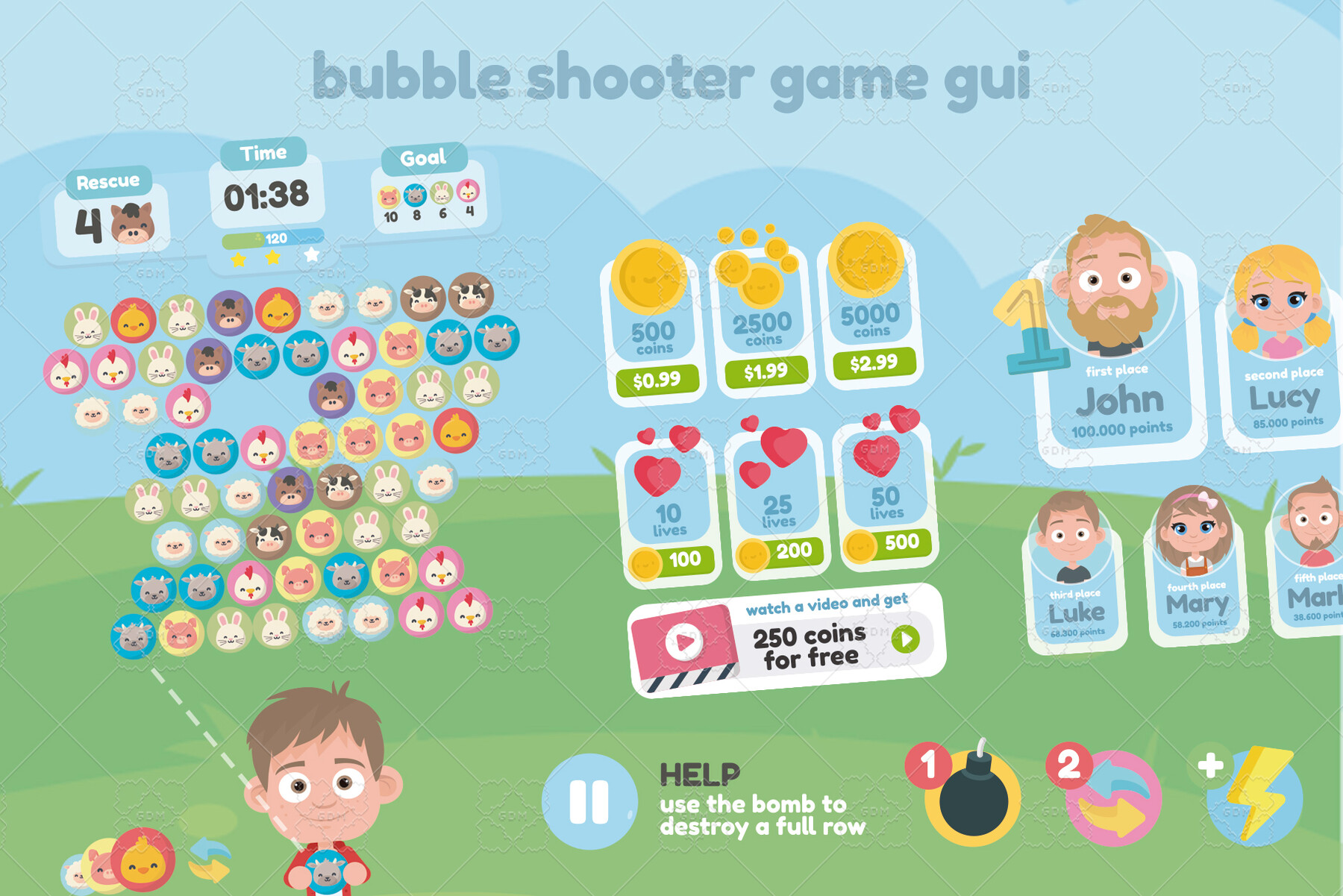 Bubble shooter game assets Royalty Free Vector Image