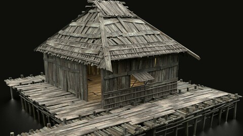 AAA SWAMP WETLAND FANTASY MEDIEVAL WOODEN TRIBE HOUSE HUT