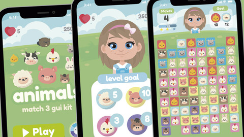Animals Match 3 Game Gui Assets