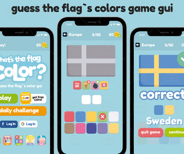 ArtStation - Guess the Flag Color Game Gui Assets | Game Assets