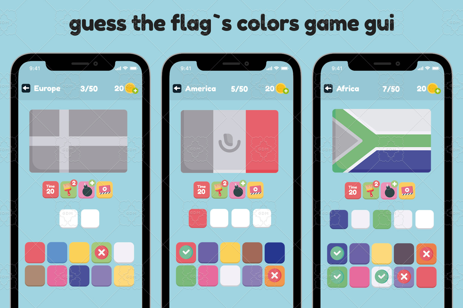 ArtStation - Guess the Flag Color Game Gui Assets