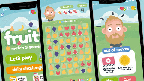 Fruits Match 3 Game Gui Assets