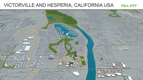 Victorville and Hesperia city California USA 3d model 70km