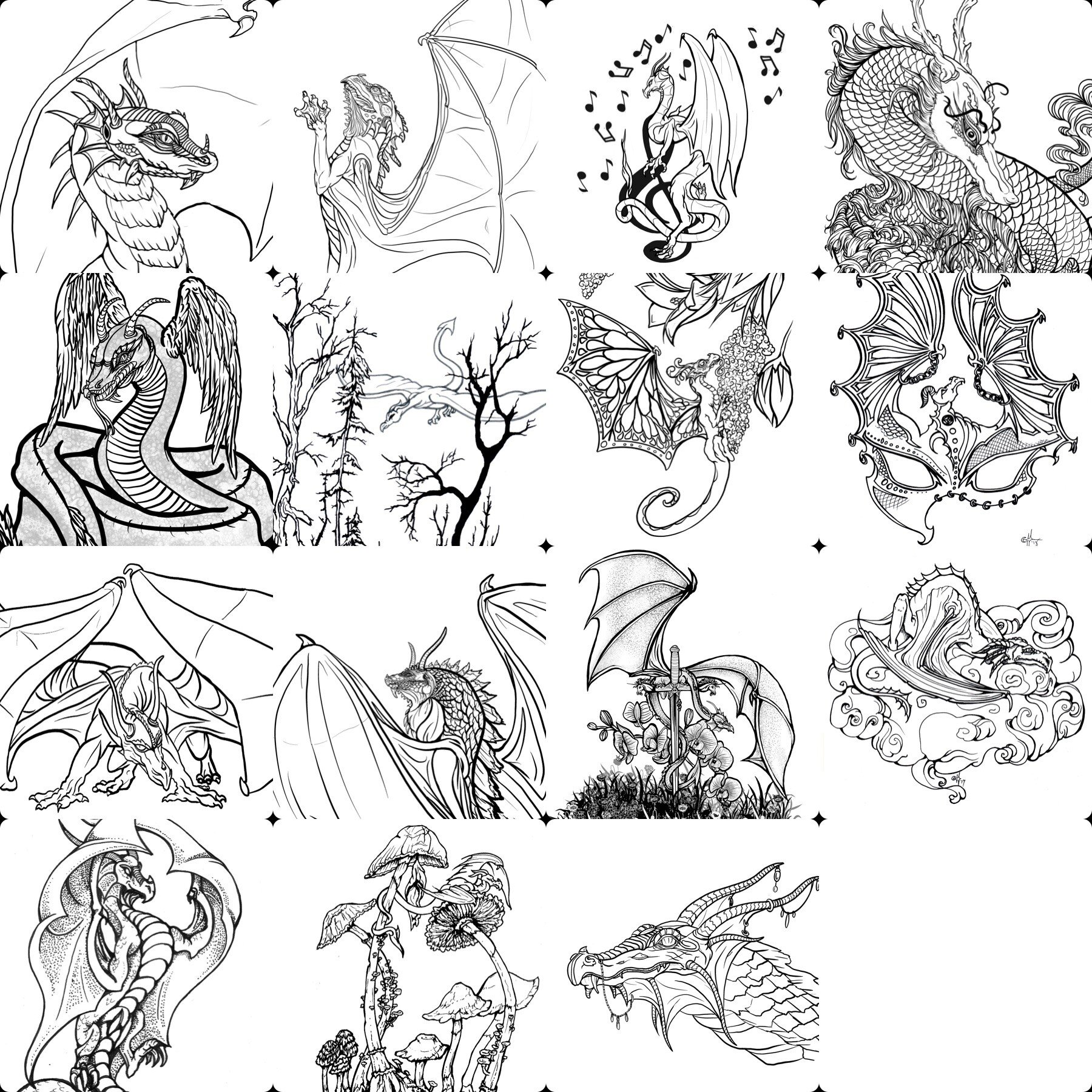 Unicorns and Dragons Printable Coloring Book
