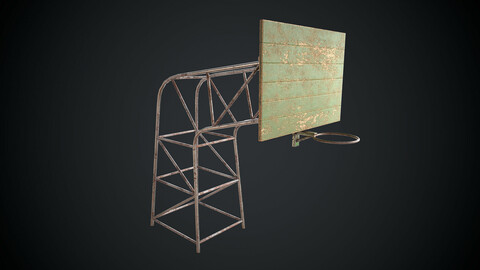 Basketball Hoop Green and Red Worn Old PBR Low-poly 3D model