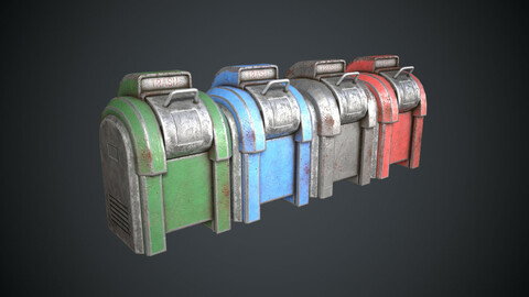 Trash Bin Sci Fi Damaged Low-poly 3D model