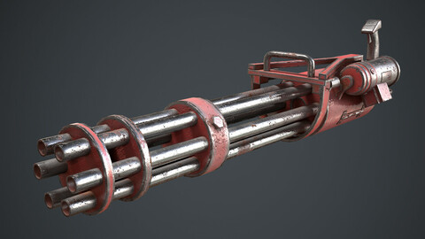 M134 Minigun Red Rust and Damaged Low-poly 3D model