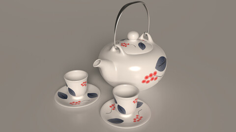 3D Japan Teapot Set PBR
