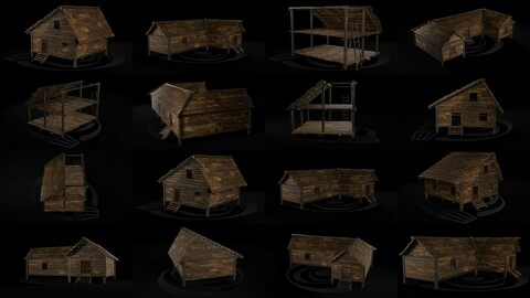 AAA Wooden Enterable Medieval Primal Hut Collection 01 R