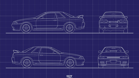 NISSAN SKYLINE 1989/DIGITAL FILE VECTOR BLUEPRINT DRAWING WITH ADOBE ILLUSTRATOR