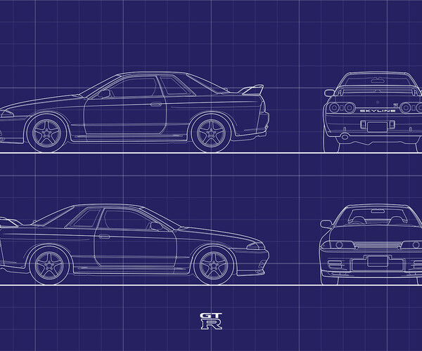 ArtStation - NISSAN SKYLINE 1989/DIGITAL FILE VECTOR BLUEPRINT DRAWING ...