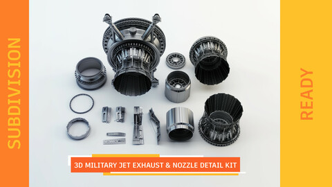 3d Military Jet Exhaust & Nozzle Detail kit - SUBDIVISION READY