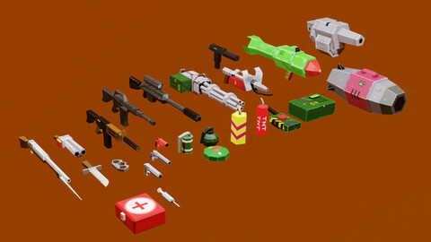 Weapon pack for mobile game VR / AR / low-poly 3d model