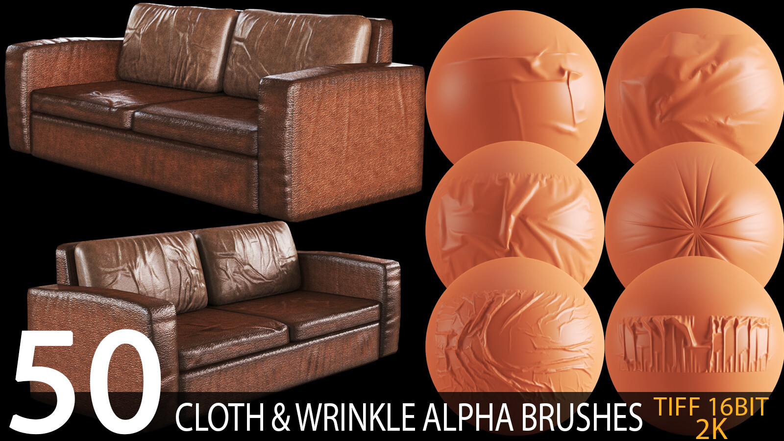 Tyranny Døds kæbe Komprimere ArtStation - 50 cloth and wrinkle alpha brush bundle (sofa and furniture)  2K tiff 16bit | Brushes