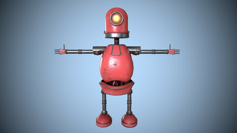 Little Red Robot Character Worn Low-poly 3D model