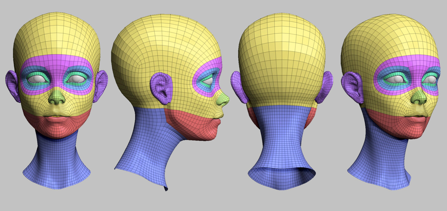 ArtStation Head base mesh Face topology and UV map Game Assets