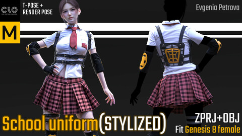 School uniform. Clo3d, MD projects. T-pose+render file(Clo3d) +OBJ