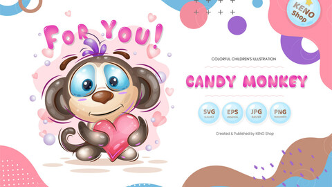 Cute monkey with a heart.