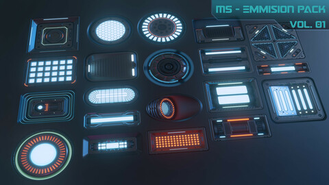 20 Sci-fi Emission Decal Pack, with BOUNCE light. Decal Machine 2.6.4 Ready