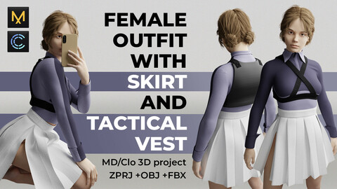 Female outfit with skirt and tactical vest | Marvelous Designer/Clo 3D project