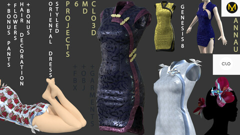 GENESIS 8 FEMALE STYLED ORIENTAL SET: CLO3D, MARVELOUS DESIGNER PROJECTS 6| +OBJ +GARMENT +FBX| + TWO BONUSES