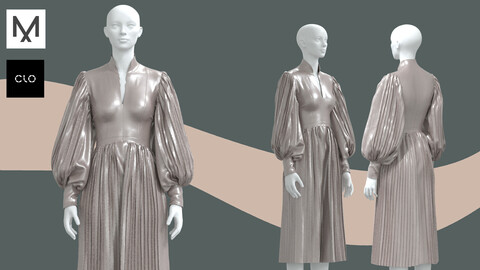 Beige dress 1950 s - Marvelous Designer Clo3d project