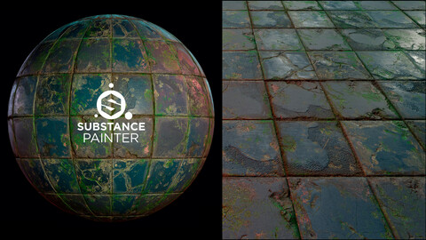 PBR Old Floor Tiles material - Substance painter