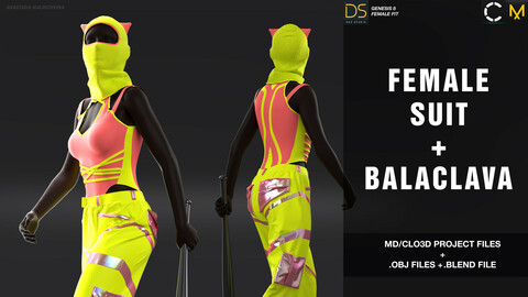 Female suit + balaclava / Marvelous Designer / Clo 3D project + obj + blend. file