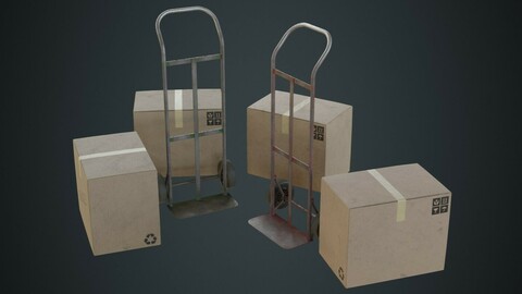 Hand Truck And Boxes 3B