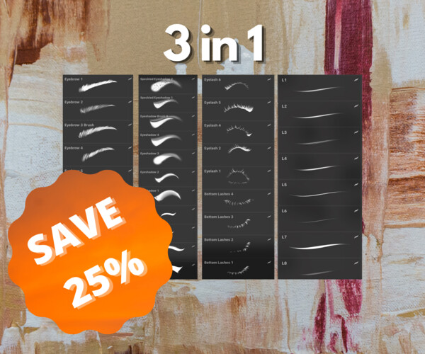 ArtStation 3 in 1 Pack Procreate Eyelash & Eyebrow Brushes. Procreate Lashes Brushes