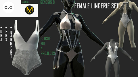 GENESIS 8 FEMALE LINGERIE SET 3: CLO3D, MARVELOUS DESIGNER 4 PROJECTS| +OBJ +FBX+GARMENT