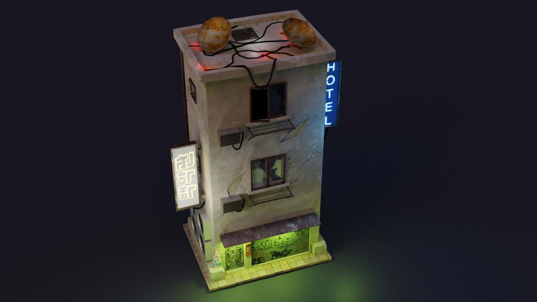 Cyberpunk building 3d model фото 27