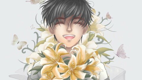 Anime Boy with Lilies