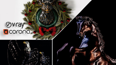 horse_statue & eagle_statue & deer_Christmas
