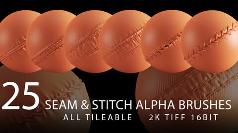 25 seam and stitch alpha brush bundle (ALL Tileable 2K tiff 16bit) vol 2