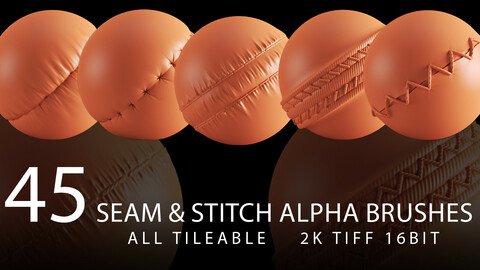 45 seam and stitch alpha brush bundle (ALL Tileable 2K tiff 16bit)