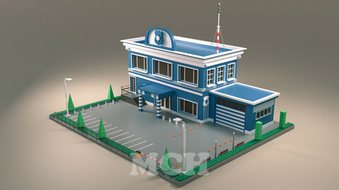 Police Station Building low poly 3d model